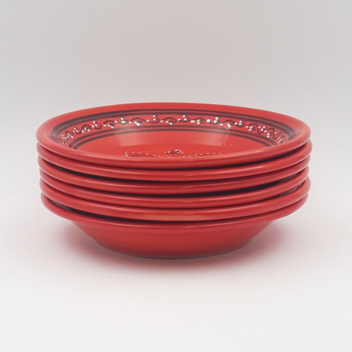 Service à couscous assiettes creuses avec plat jatte Tatoué rouge - 6 pers