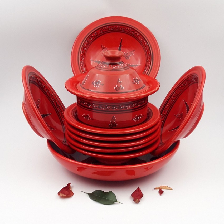 Service à couscous assiettes Tebsis avec plat jatte Tatoué rouge - 8 pers