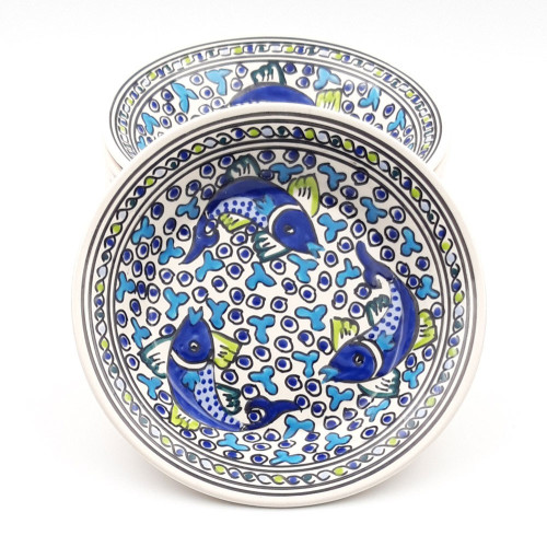 Lot de 6 assiettes creuses Poissons Bleus - D 24 cm