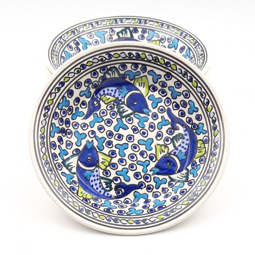 Lot de 6 assiettes creuses Poissons Bleus - D 24 cm