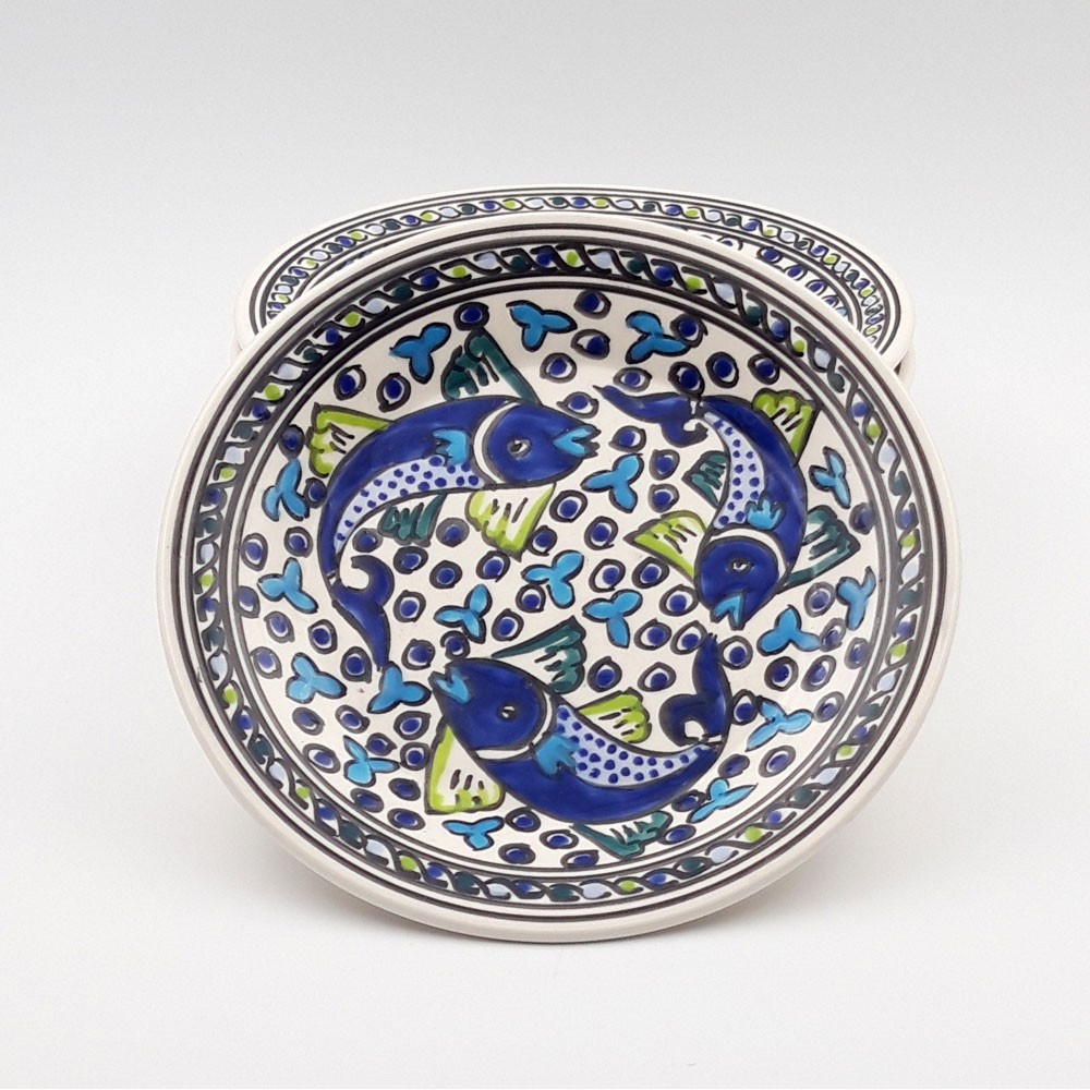 Set De 3 Plateaux De Service En Céramique Forme Poisson - 27 Cm, 21 Cm, 16 Cm - Bleu, Vert, Bleu Foncé - Déco Table