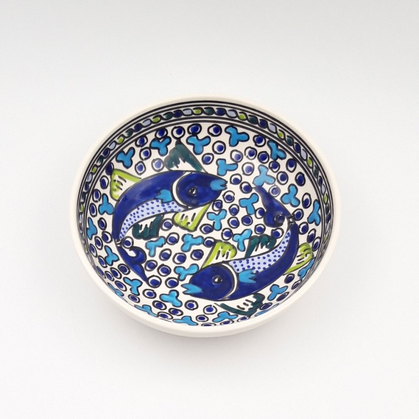 Lot de 6 assiettes creuses de forme jatte Poissons Bleus - D 20 cm