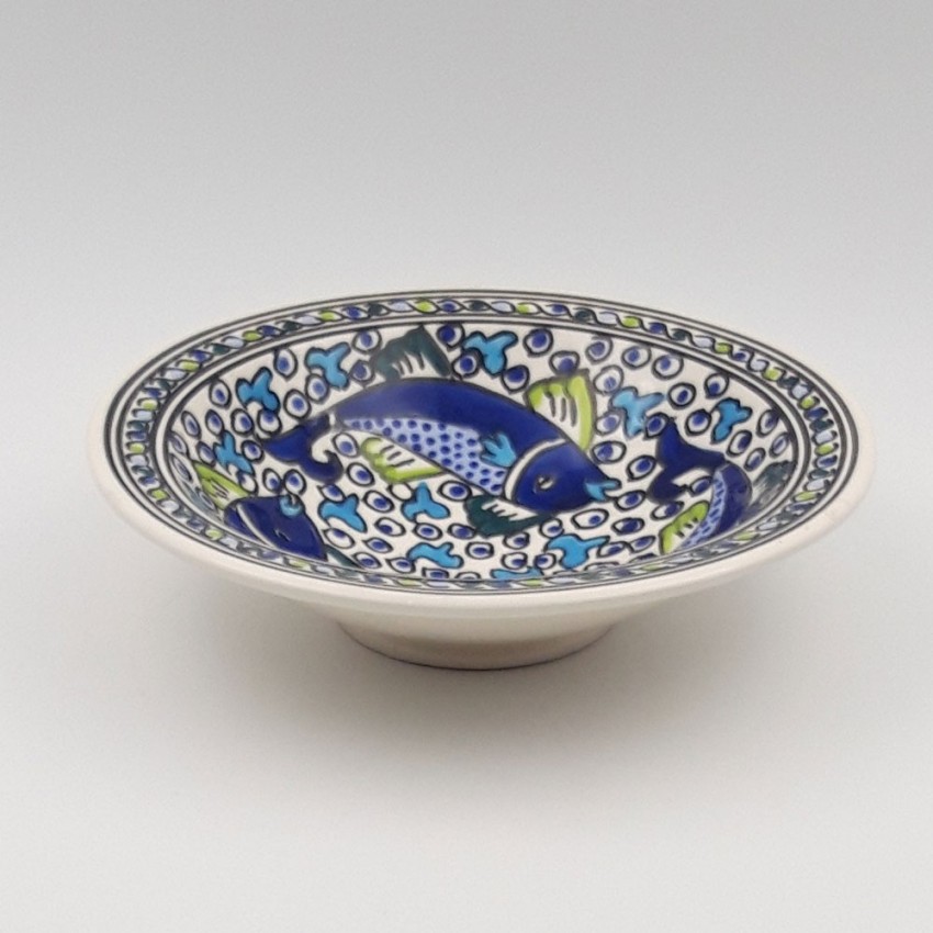 Assiette à couscous Tebsi Poissons Bleus- D 23 cm