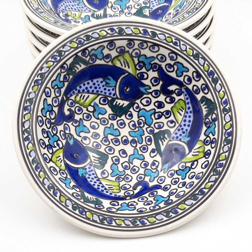 Lot de 6 assiettes à couscous Tebsi Poissons Bleus - D 23 cm