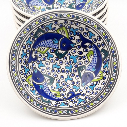 Lot de 6 assiettes à couscous Tebsi Poissons Bleus - D 23 cm