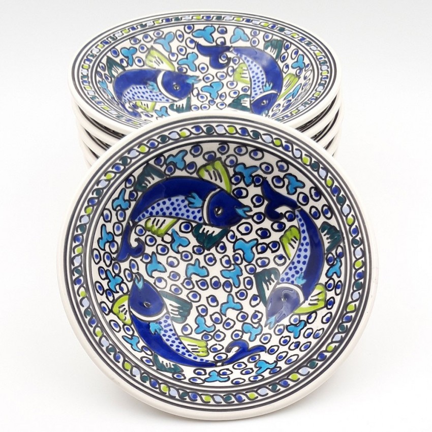 Lot de 6 assiettes à couscous Tebsi Poissons Bleus - D 23 cm
