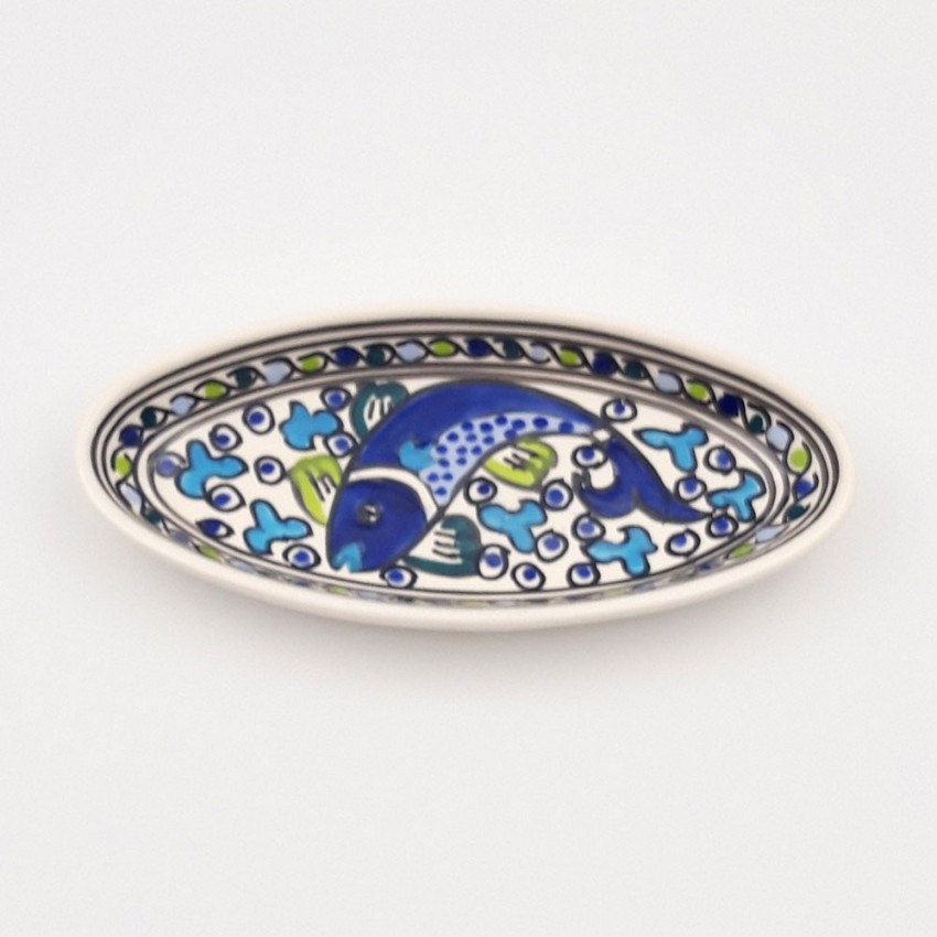 Petit plat ovale Poissons Bleus - L 20 cm