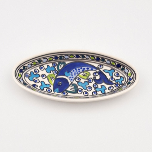 Petit plat ovale Poissons Bleus - L 20 cm
