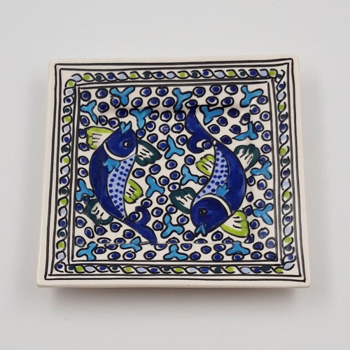 Assiette carrée Poissons Bleus - L 19 cm