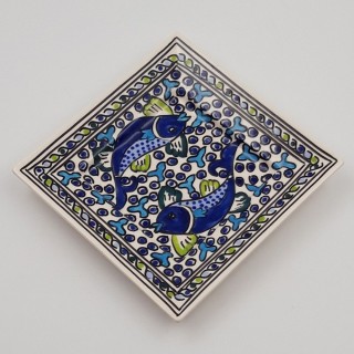 Assiette carrée Poissons Bleus - L 19 cm