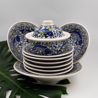 Service à couscous assiettes Tebsi Poissons Bleus - 8 pers