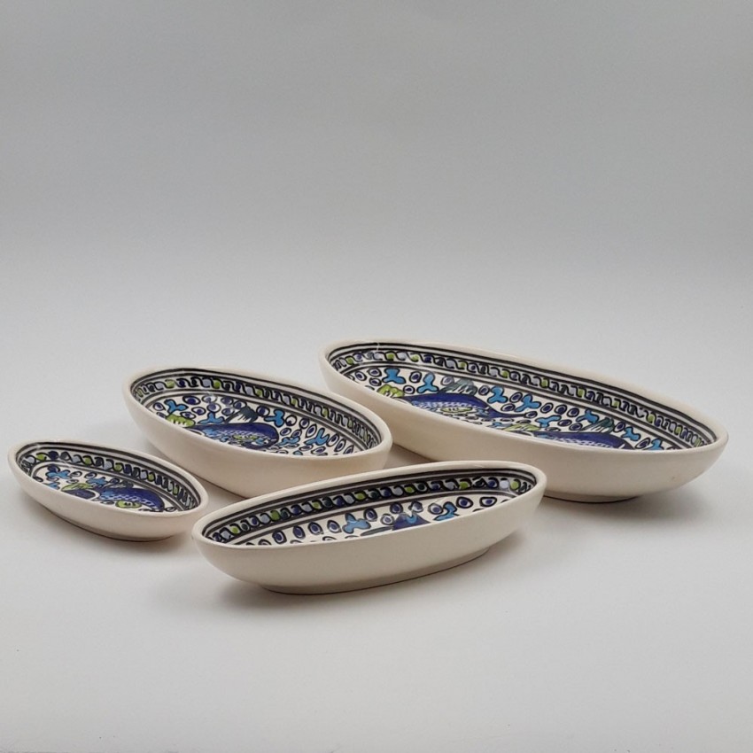 Lot de 4 plats ovales Poissons Bleus