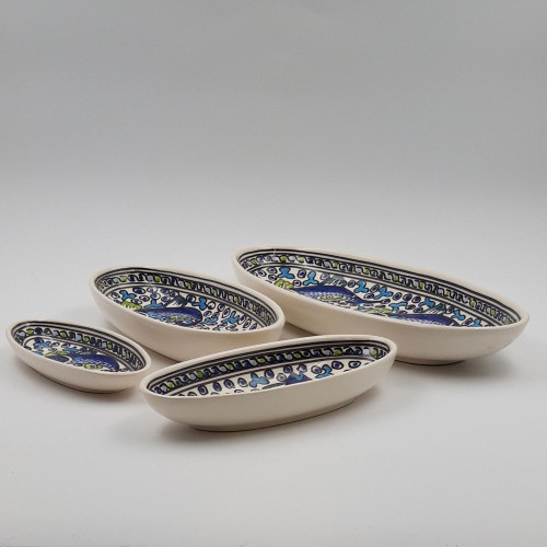 Lot de 4 plats ovales Poissons Bleus