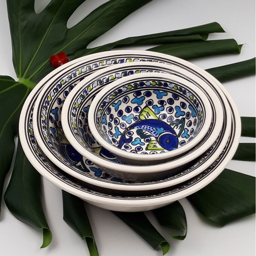 Lot de 4 saladiers Poissons Bleus