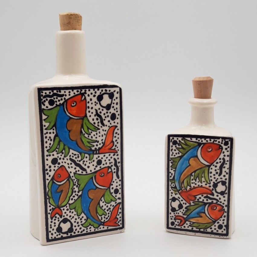 Duo de bouteilles d'huile et vinaigre Poissons