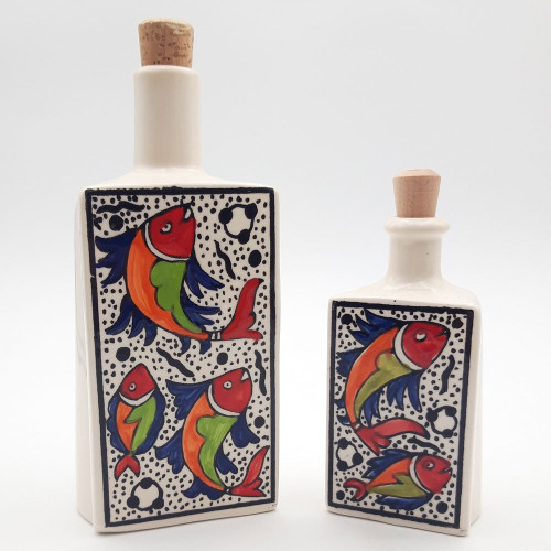 Duo de bouteilles d'huile et vinaigre Poissons Colorés