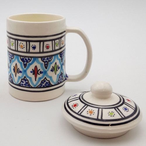 Tasse avec couvercle en céramique 25 cL Bakir Turquoise