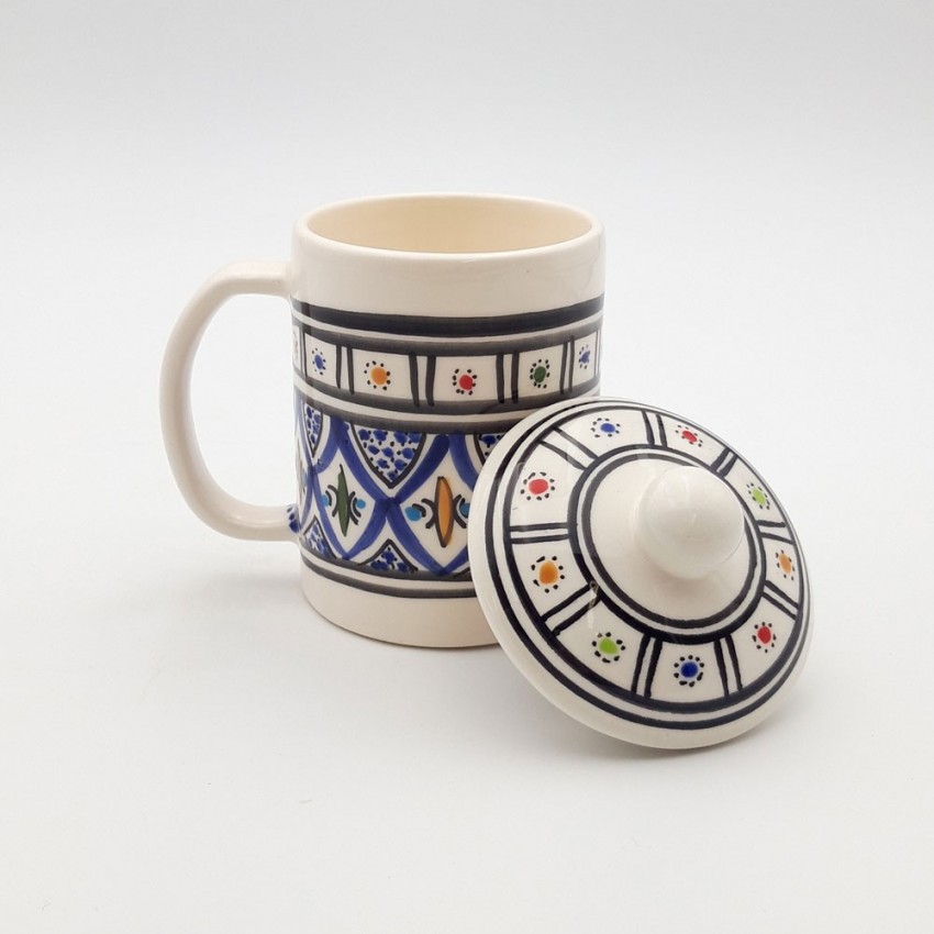 Tasse avec couvercle en céramique 25 cL Bakir Bleu