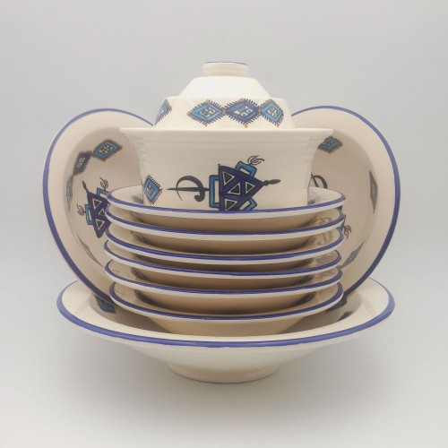 Service à couscous assiettes Tebsi Sahel bleu - 8 pers