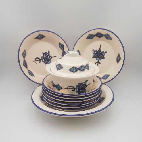 Service à couscous assiettes creuses Sahel bleu - 8 pers