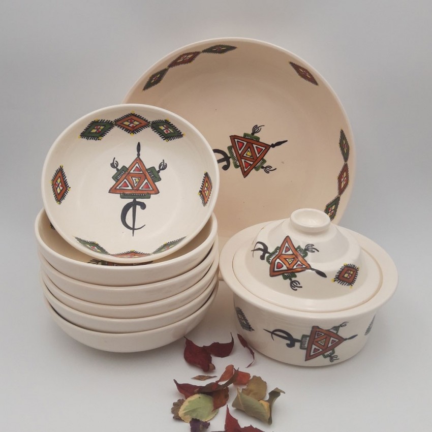 Service à couscous assiettes jattes Sahel beige - 6 pers