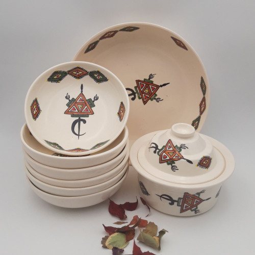 Service à couscous assiettes jattes Sahel beige - 6 pers