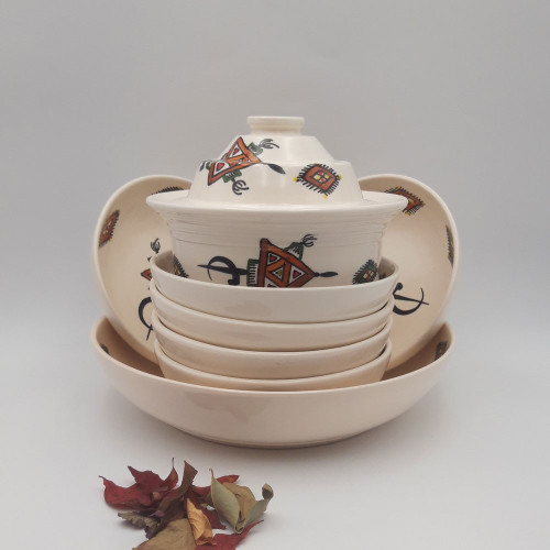 Service à couscous assiettes jattes Sahel beige - 6 pers