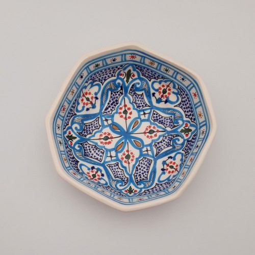 Plat octogonal Marocain turquoise - L 20 cm