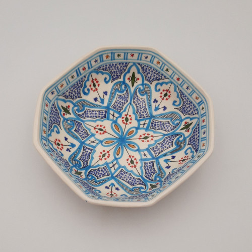 Plat octogonal Marocain turquoise - L 25 cm