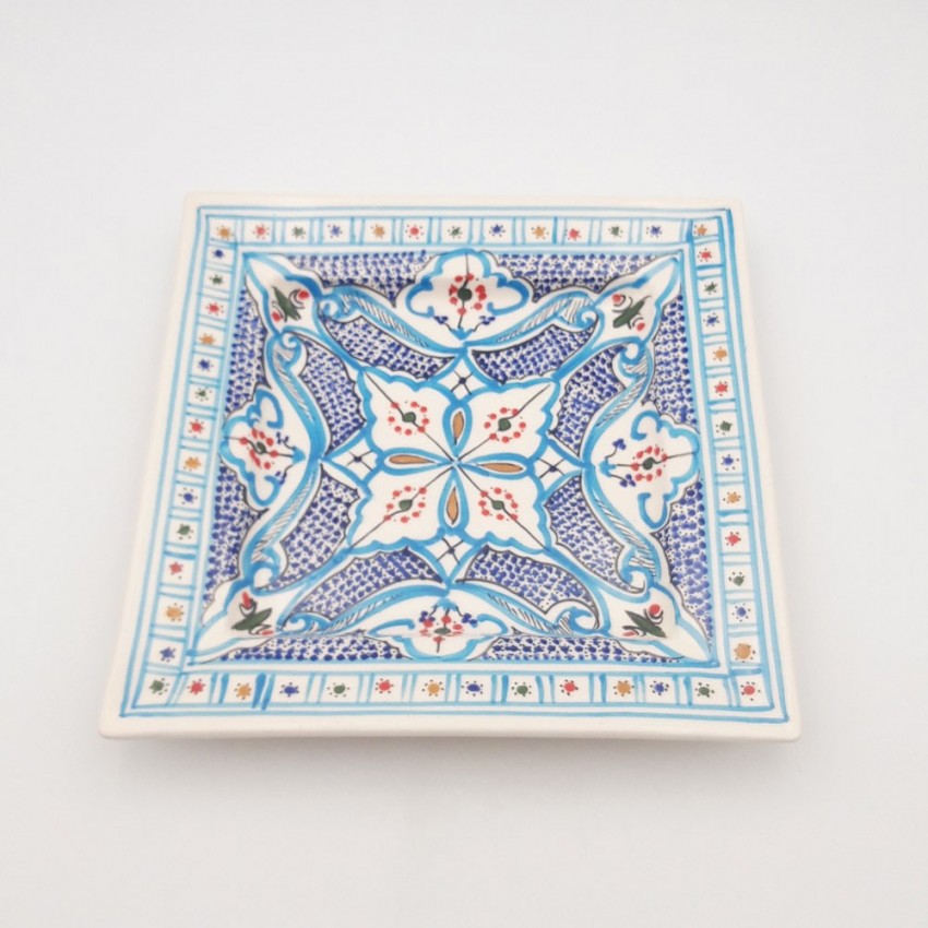Assiette carrée Marocain turquoise - L 24 cm