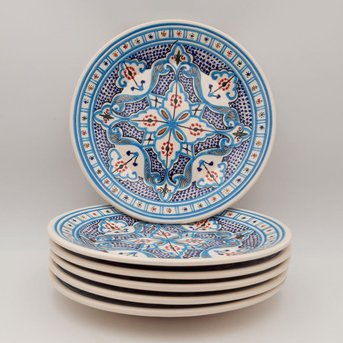 Lot de 6 assiettes plates Marocain turquoise - D 28 cm