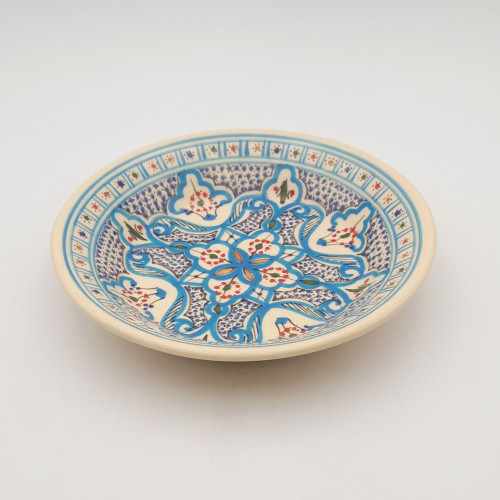 Assiette creuse Marocain turquoise blanc cassé - D 24 cm