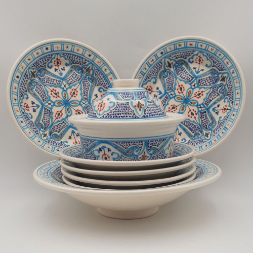 Service à couscous Marocain turquoise assiettes creuses - 6 pers
