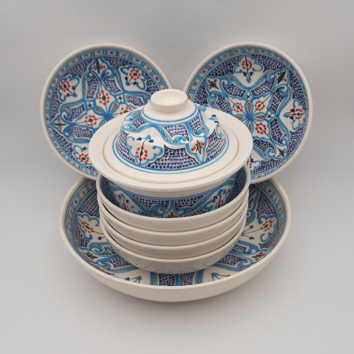 Service à couscous assiettes jattes Marocain Turquoise - 6 pers