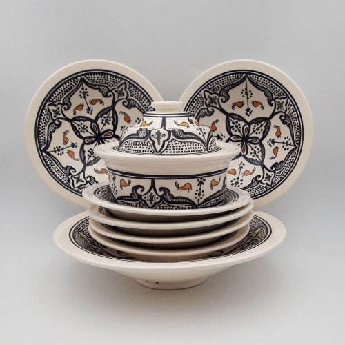 Service à couscous assiettes Tebsi Marocain noir - 6 pers