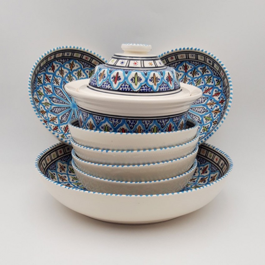 Service à couscous assiettes jattes Bakir turquoise - 6 pers