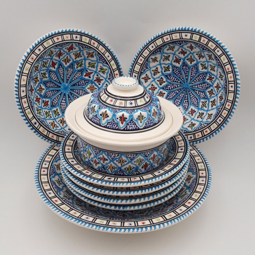 Service à couscous assiettes Tebsis Bakir turquoise - 6 pers
