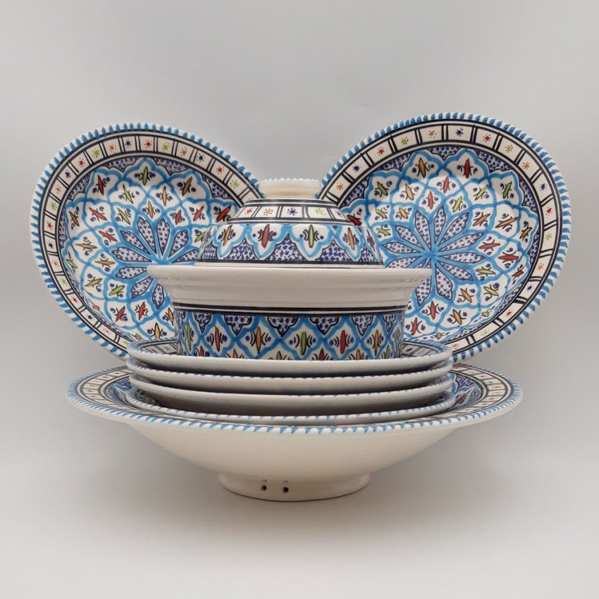 Service à couscous assiettes creuses Bakir turquoise - 6 pere