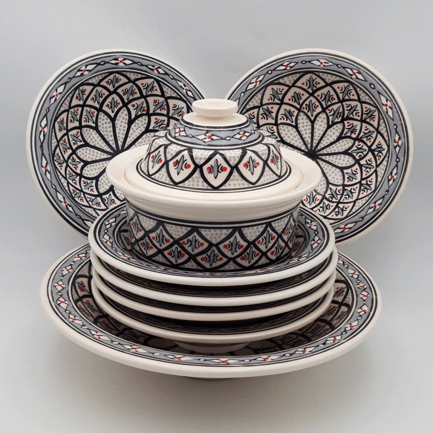 Service à couscous assiettes Tebsis Bakir gris - 6 pers