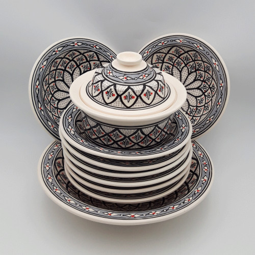 Service à couscous assiettes Tebsis Bakir gris - 8 pers