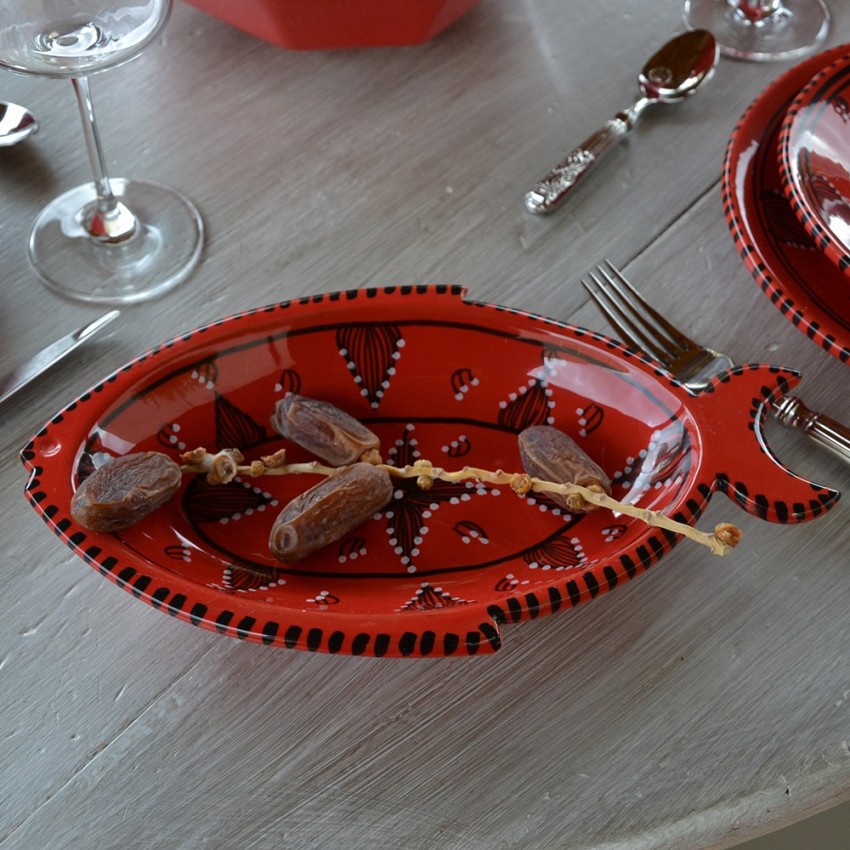 Plat poisson Tatoué rouge - L 33 cm