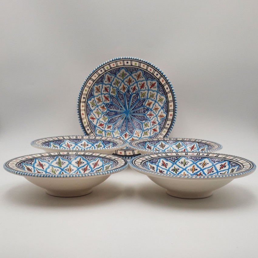 Service à couscous assiettes creuses Tebsis Bakir turquoise - 4 pers