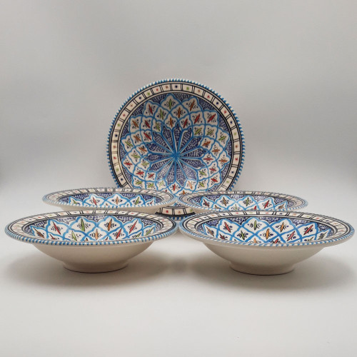 Service à couscous assiettes creuses Tebsis Bakir turquoise - 4 pers