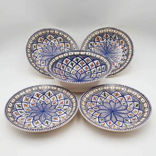 Service à couscous assiettes creuses Bakir bleu - 4 pers