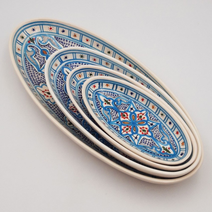 Lot de 4 plats ovales Marocain Turquoise
