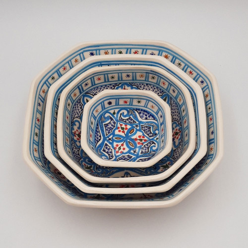 Lot de 4 plats octogonales Marocain Turquoise