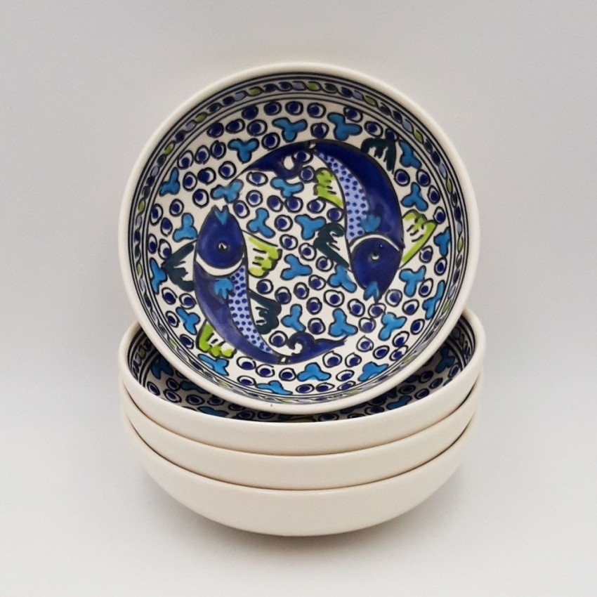 Lot de 4 assiettes creuses Jatte Poissons Bleus - D 20 cm