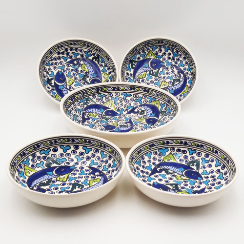 Service à couscous assiettes creuses jatte Poissons Bleus - 4 pers