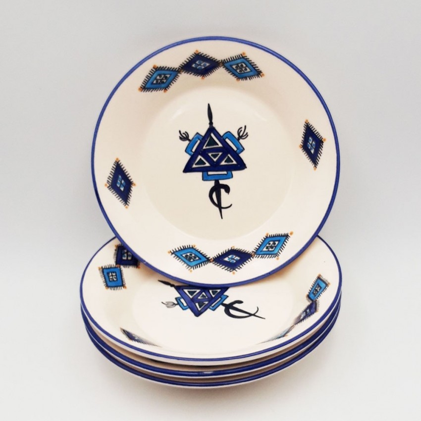 Lot de 4 assiettes creuses, assiettes à soupe Sahel Bleus - D 24 cm