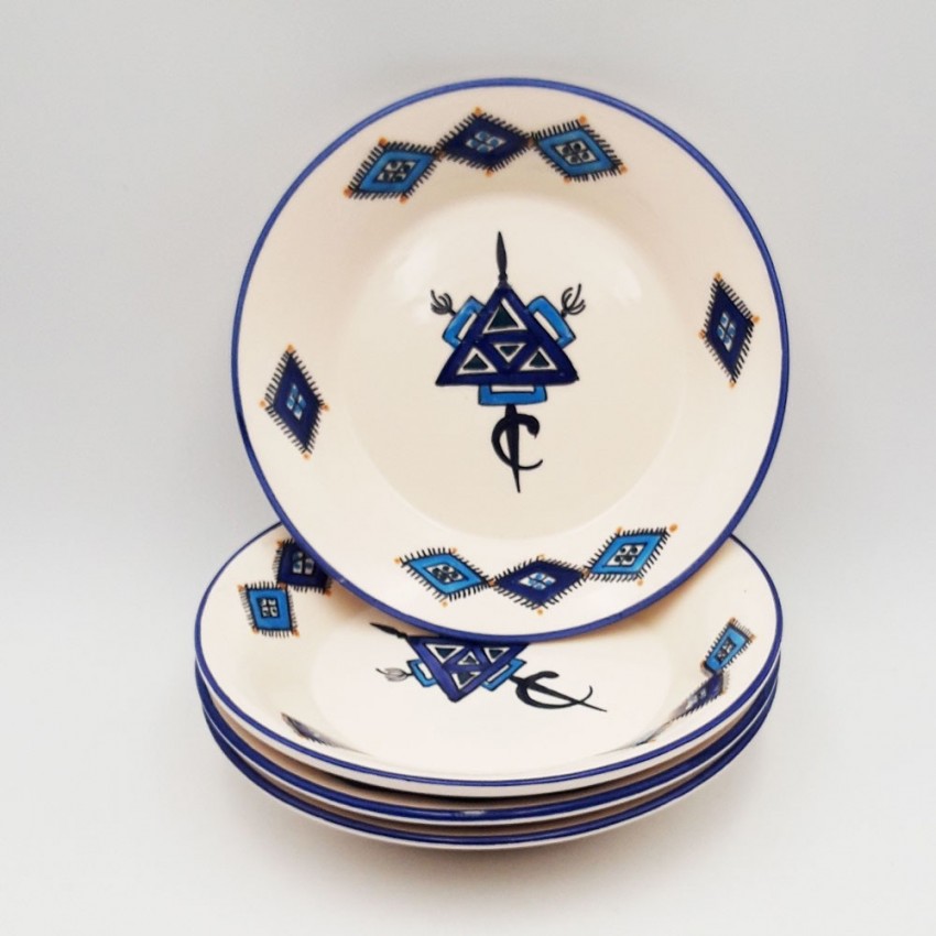 Lot de 4 assiettes creuses, assiettes à soupe Sahel Bleus - D 24 cm